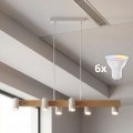 Brilagi - LED RGBW fényerőszabályozható kábeles csillár SELE 6xGU10/6,5W/230V 2700-6500K fehér/tölgy dekor + távirányító