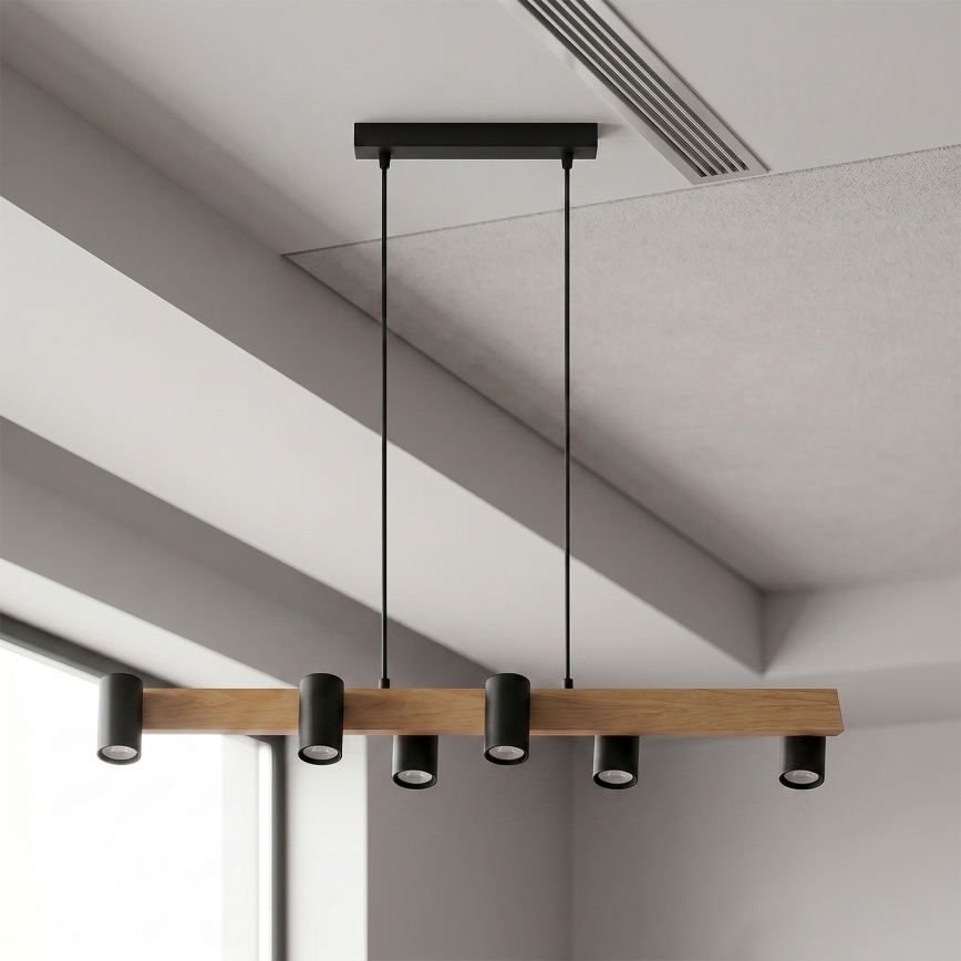 Brilagi - LED RGBW dimmelhető kábeles függeszték SELE 6xGU10/6,5W/230V 2700-6500K fekete/tölgy dekor + távirányító