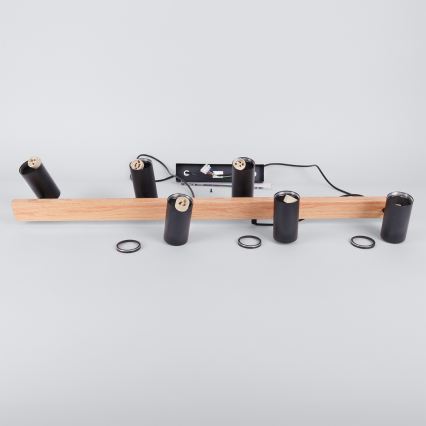 Brilagi - LED RGBW dimmelhető kábeles függeszték SELE 6xGU10/6,5W/230V 2700-6500K fekete/tölgy dekor + távirányító