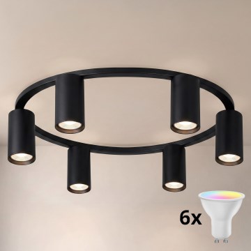 Brilagi - LED RGBW fényerőszabályozható mennyezeti lámpa SELE 6xGU10/6,5W/230V 2700-6500K fekete + távirányítóval