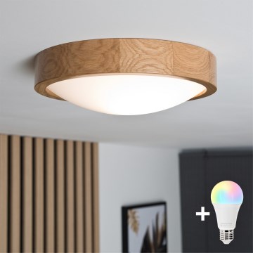 BRILAGI - LED RGBW fényerőszabályozható mennyezeti lámpatest CARVALHO SLIM 1xE27/12W/230V 2700-6500K tölgy, átm. 27 cm