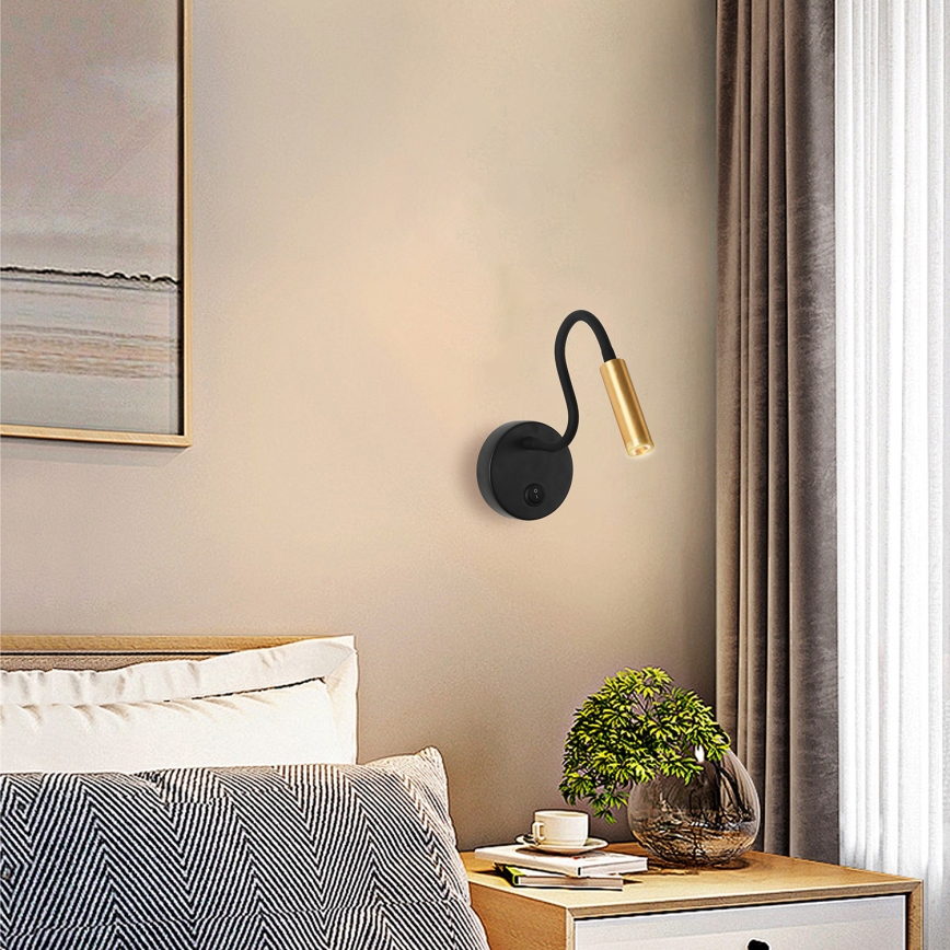 Brilagi - LED Rugalmas fali lámpa MAYA LED/3W/230V 4000K fekete/arany