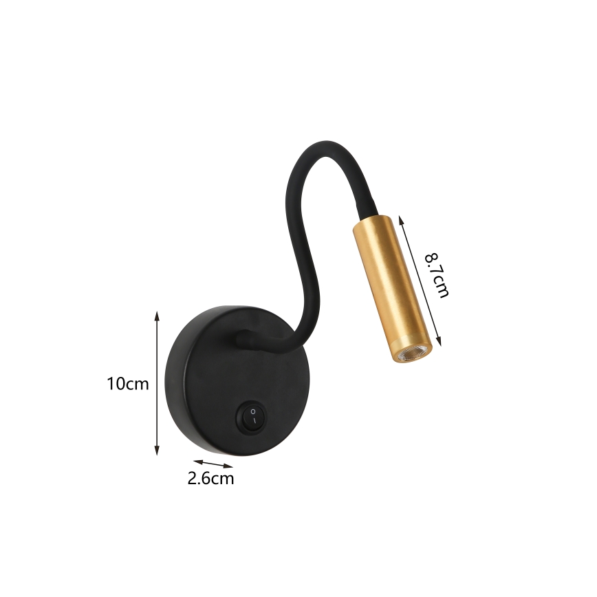 Brilagi - LED Rugalmas fali lámpa MAYA LED/3W/230V 4000K fekete/arany