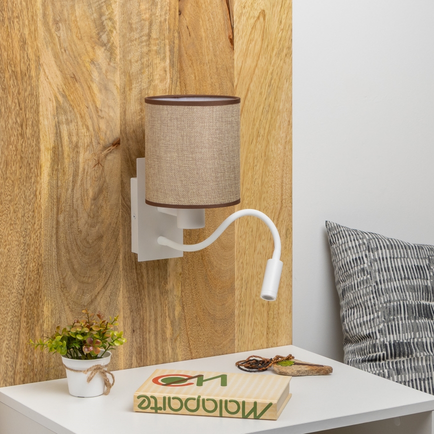 Brilagi - LED Rugalmas fali lámpa NUBILA 1xE27/25W/230V + LED/3W fehér/barna