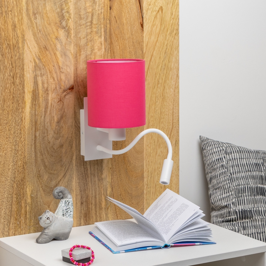 Brilagi - LED Rugalmas fali lámpa NUBILA 1xE27/25W/230V + LED/3W fehér/rózsaszín