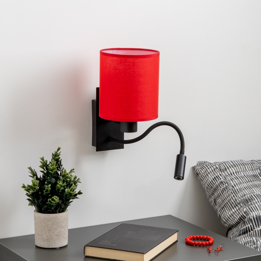 Brilagi - LED Rugalmas fali lámpa NUBILA 1xE27/25W/230V + LED/3W fekete/piros