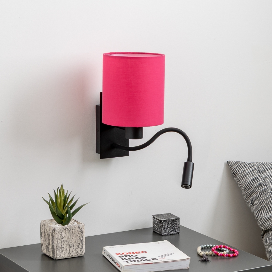 Brilagi - LED Rugalmas fali lámpa NUBILA 1xE27/25W/230V + LED/3W fekete/rózsaszín