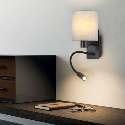 Brilagi - LED Rugalmas fali lámpa NUBILA 1xE27/25W/230V + LED/3W fekete/szürke