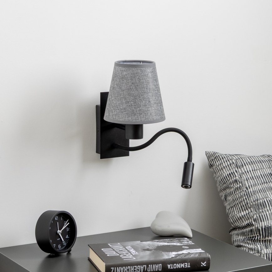 Brilagi - LED Rugalmas fali lámpa NUBILA 1xE27/25W/230V + LED/3W fekete/szürke