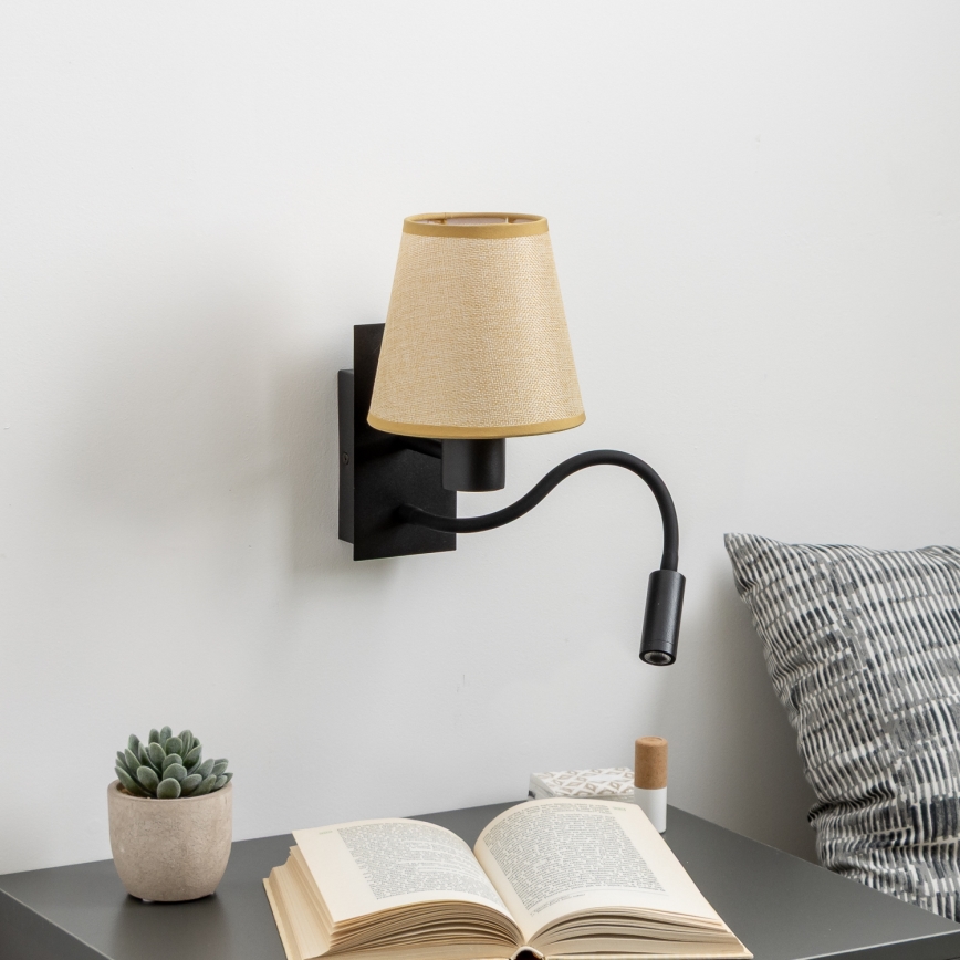 Brilagi - LED Rugalmas fali lámpa NUBILA 1xE27/25W/230V + LED/3W fekete/világosbarna