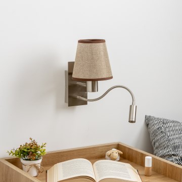 Brilagi - LED Rugalmas fali lámpa NUBILA 1xE27/25W/230V + LED/3W matt króm/barna