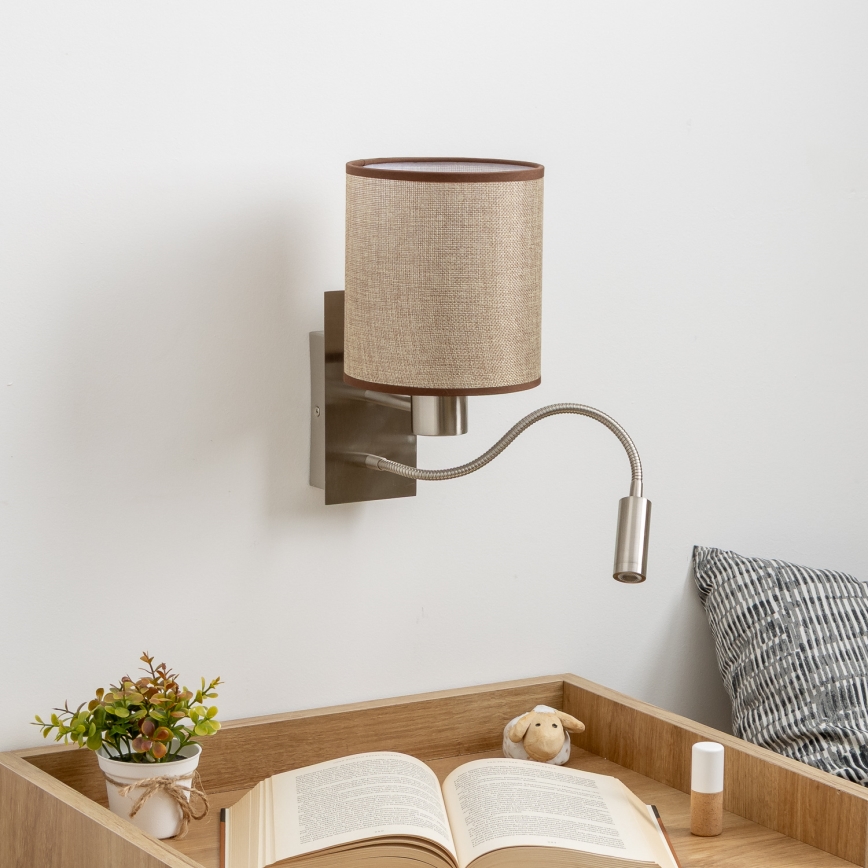 Brilagi - LED Rugalmas fali lámpa NUBILA 1xE27/25W/230V + LED/3W matt króm/barna