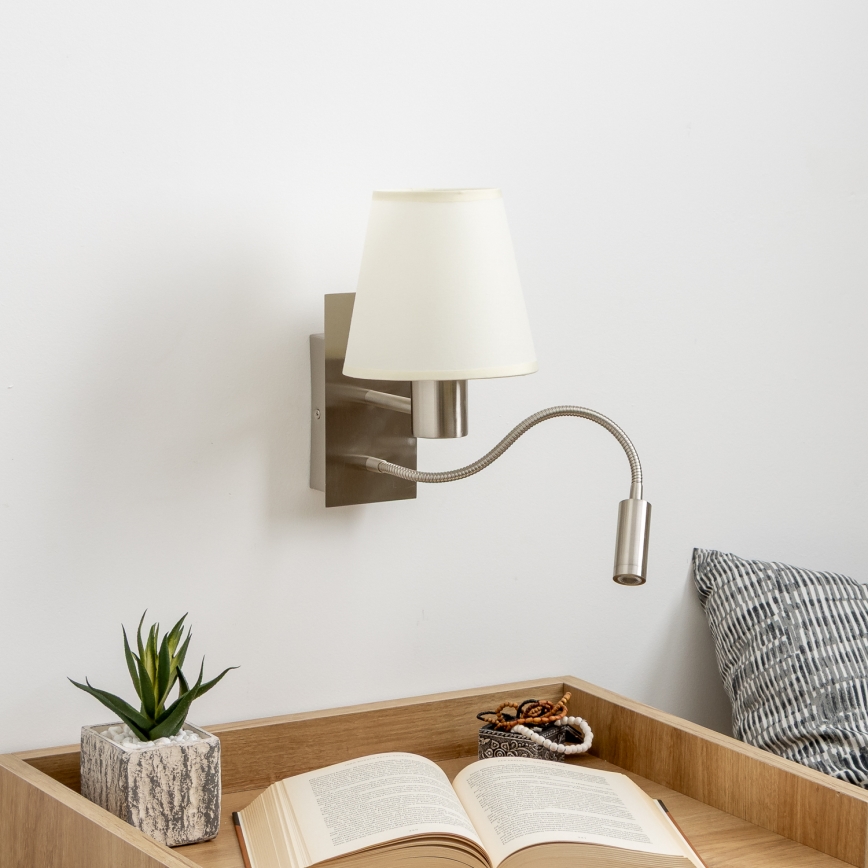 Brilagi - LED Rugalmas fali lámpa NUBILA 1xE27/25W/230V + LED/3W matt króm/krémes