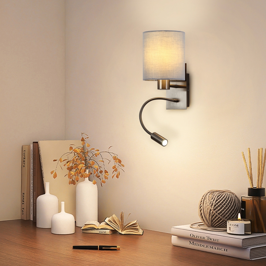 Brilagi - LED Rugalmas fali lámpa NUBILA 1xE27/25W/230V + LED/3W matt króm/szürke