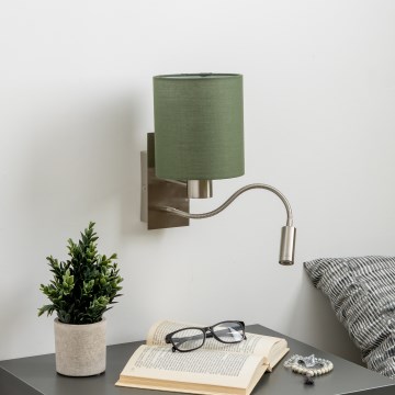 Brilagi - LED Rugalmas fali lámpa NUBILA 1xE27/25W/230V + LED/3W matt króm/zöld