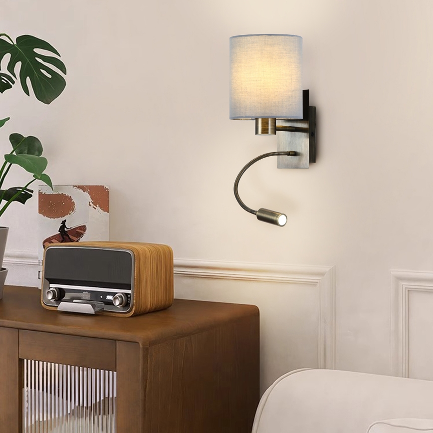 Brilagi - LED Rugalmas fali lámpa NUBILA 1xE27/25W/230V + LED/3W réz/krémes