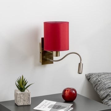Brilagi - LED Rugalmas fali lámpa NUBILA 1xE27/25W/230V+LED/3W réz/Pompeiai piros