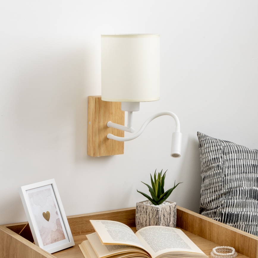 Brilagi - LED Rugalmas fali lámpa NUBILA WOOD 1xE27/25W/230V + LED/3W tölgy/fehér/krémes