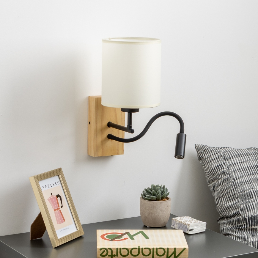 Brilagi - LED Rugalmas fali lámpa NUBILA WOOD 1xE27/25W/230V + LED/3W tölgy/fekete/krémes