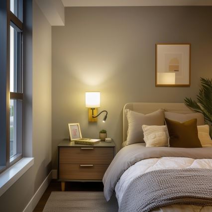 Brilagi - LED Rugalmas fali lámpa NUBILA WOOD 1xE27/25W/230V + LED/3W tölgy/fekete/krémes