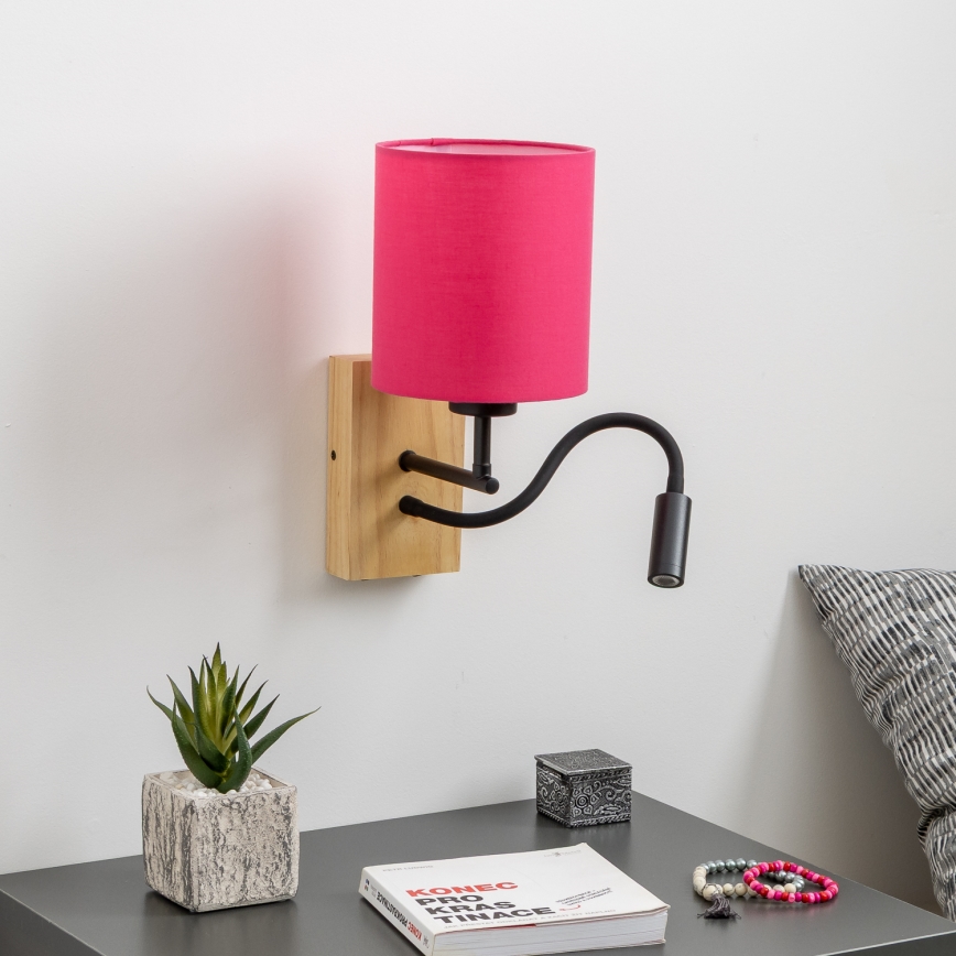 Brilagi - LED Rugalmas fali lámpa NUBILA WOOD 1xE27/25W/230V + LED/3W tölgy/rózsaszín