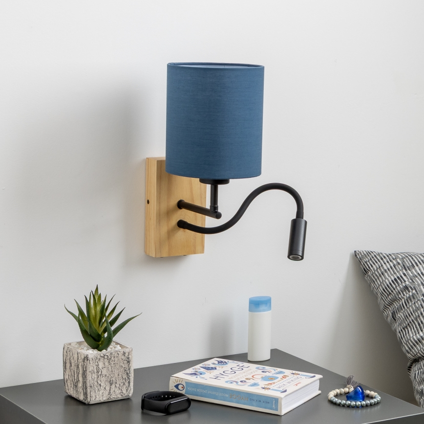 Brilagi - LED Rugalmas fali lámpa NUBILA WOOD 1xE27/25W/230V + LED/3W tölgy/sötét kék