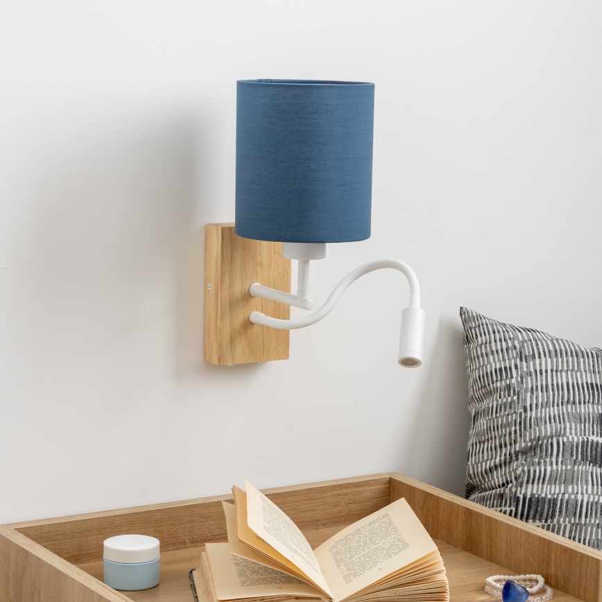 Brilagi - LED Rugalmas fali lámpa NUBILA WOOD 1xE27/25W/230V + LED/3W tölgy/sötét kék