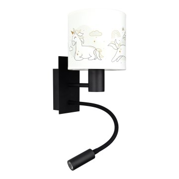 Brilagi - LED rugalmas gyermek fali lámpa BOBO 1xE27/25W/230V + LED/3W fekete/fehér/unikornisok