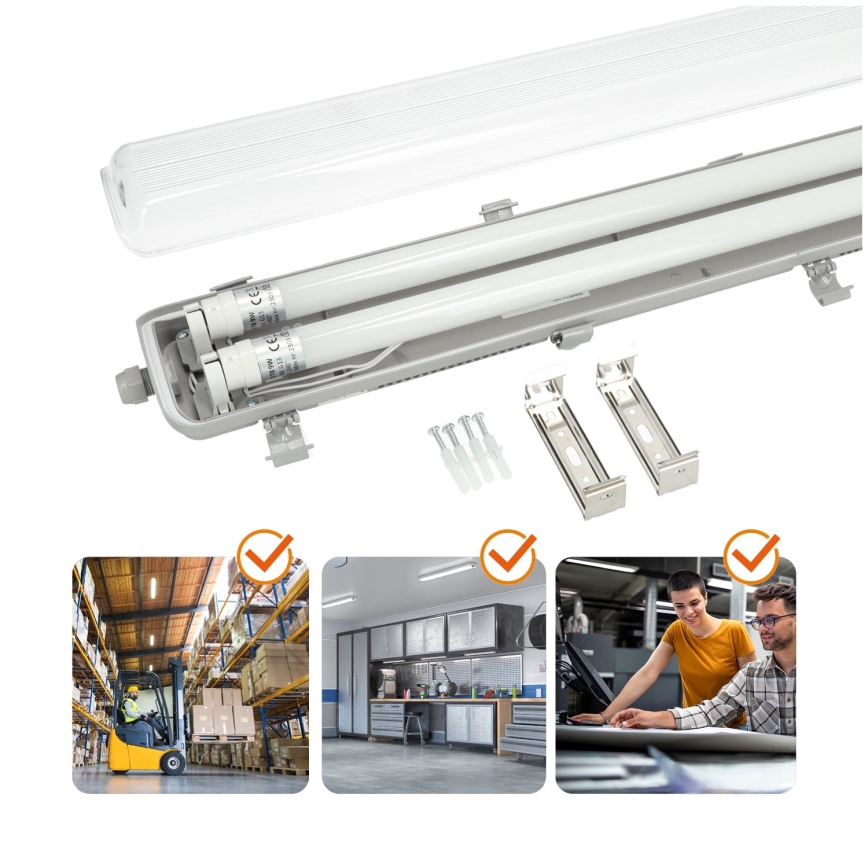 Brilagi - LED ipari porálló fénycsöves lámpatest OPTIMA T8 2xG13/18W/230V 6500K IP65 128 cm