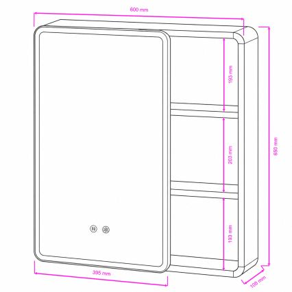 BRILAGI - LED tükörszekrény beépített világítással NOTO SINGLE 60x65 cm