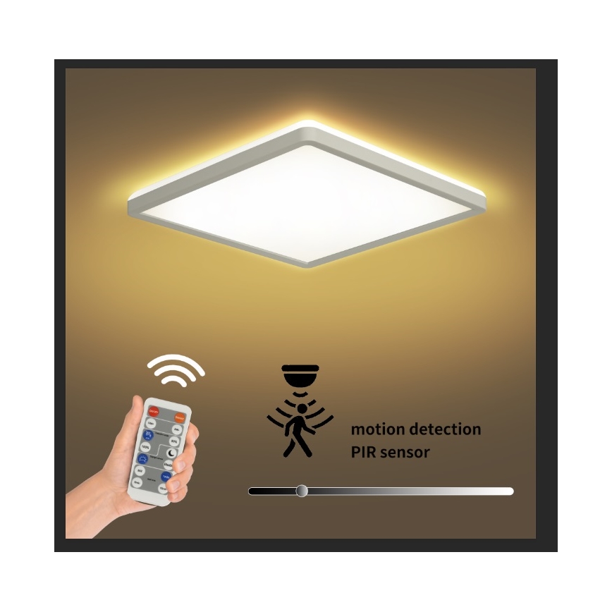 Brilagi - LED dimmelhető lámpa mozgás- és alkonyatérzékelővel ULTRA VÉKONY LED/18W/230V 30x30 cm + távirányító