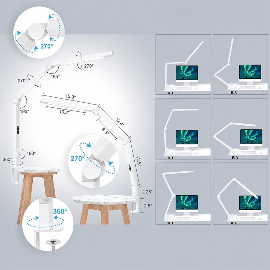Brilagi - VARIO LED dimmelhető, érintésvezérelt, flexibilis asztali lámpa LED/12W/230V 3000/4000/5000/6500K CRI 92 fehér