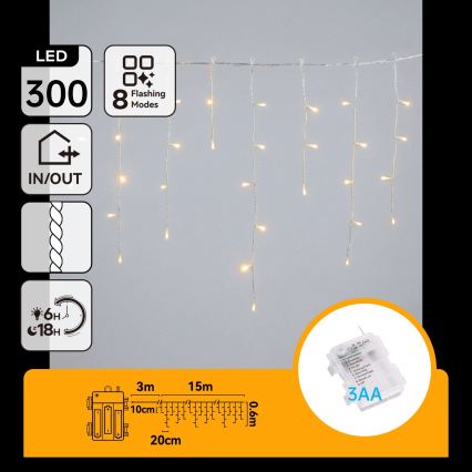 BRILAGI - LED kültéri karácsonyi fényfüzér 300xLED/3xAA/8 funkciós 18x0,6m IP44 meleg fehér