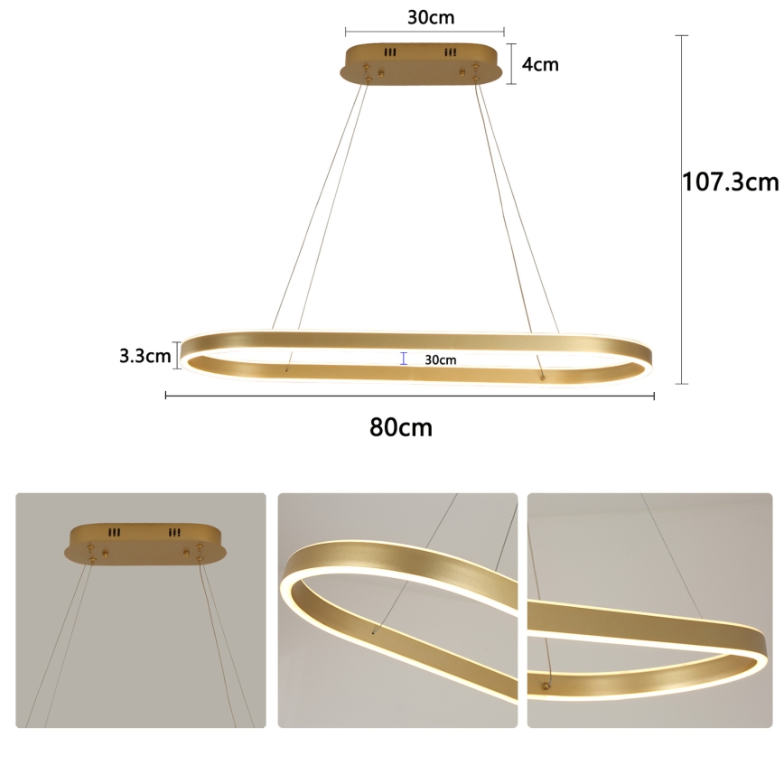 Brilagi - LED zsinóros csillár PONDIE LED/44W/230V 80x30 cm aranyszínű