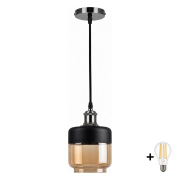 BRILAGI - LED zsinóros csillár RETRO GLASS 1xE27/60W/230V átm. 14 cm fekete/füstös bézs