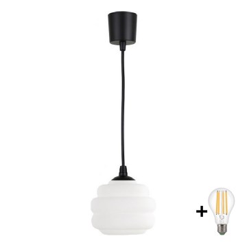 Brilagi - LED zsinóros csillár RETRO GLASS 1xE27/60W/230V Ø 20 cm fekete/fehér