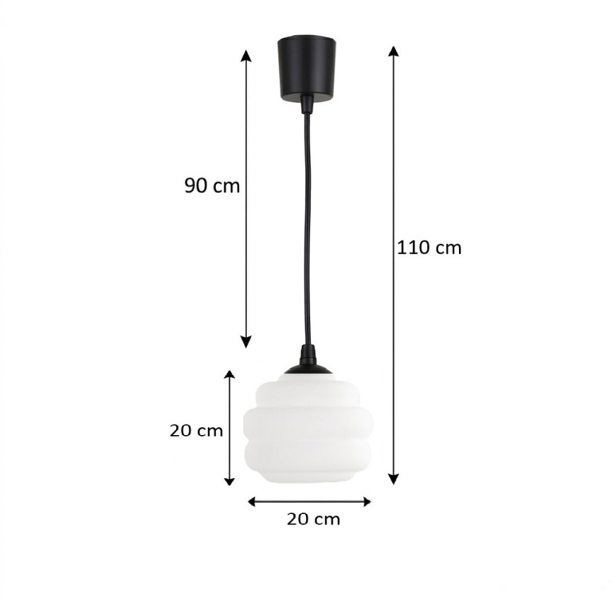 Brilagi - LED zsinóros csillár RETRO GLASS 1xE27/60W/230V Ø 20 cm fekete/fehér