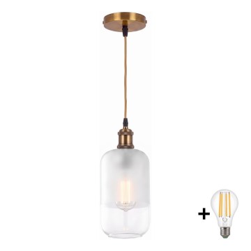 BRILAGI - LED zsinóros függeszték RETRO GLASS 1xE27/60W/230V átm. 14 cm arany/fehér