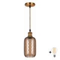 BRILAGI - LED zsinóros függőlámpa RETRO GLASS 1xE27/60W/230V átm. 14 cm arany/füstös barna