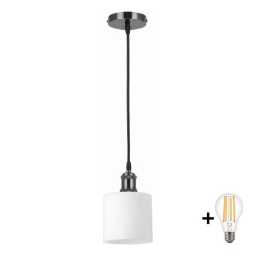BRILAGI - LED zsinóros függőlámpa RETRO GLASS 1xE27/60W/230V Ø 10 cm fekete/fehér