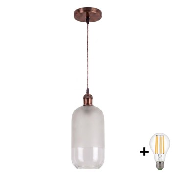 Brilagi - LED zsinóros függőlámpa RETRO GLASS 1xE27/60W/230V Ø 14 cm rézszínű/fehér