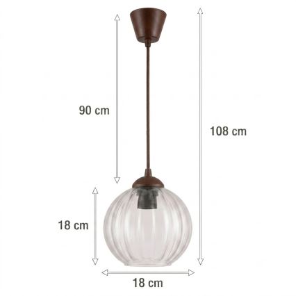 Brilagi - LED zsinóros függőlámpa RETRO GLASS 1xE27/60W/230V Ø 18 cm barna/átlátszó