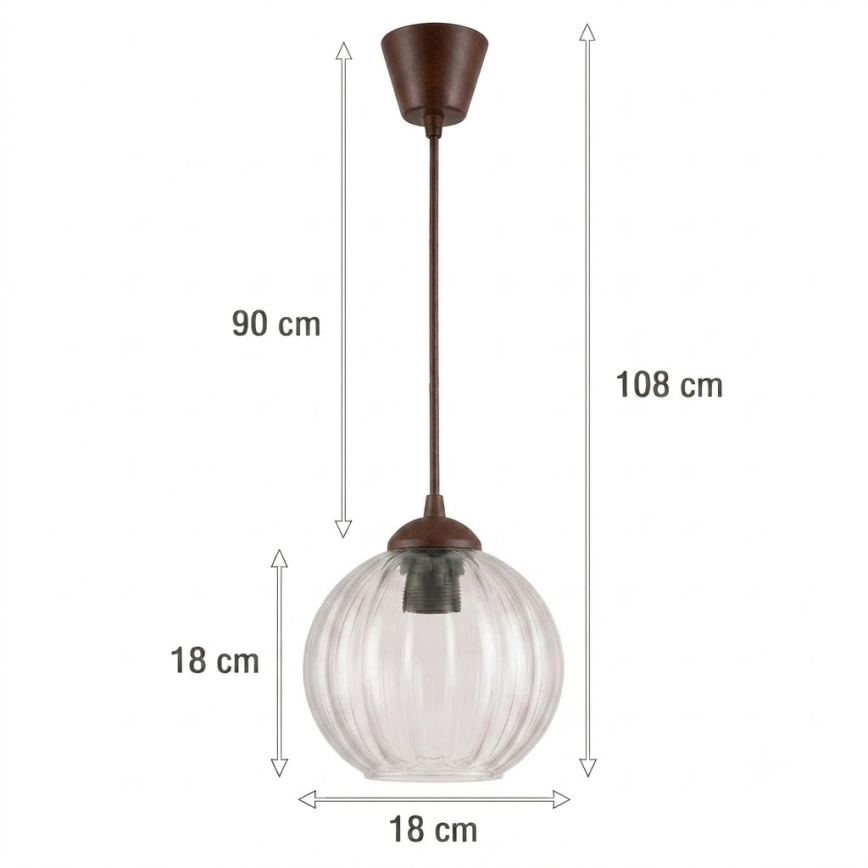 Brilagi - LED zsinóros függőlámpa RETRO GLASS 1xE27/60W/230V Ø 18 cm barna/átlátszó