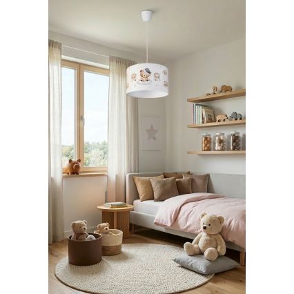 Brilagi - LED zsinóros gyerekszobai csillár BOBO 1xE27/60W/230V átm. 35 cm fehér/mackókkal