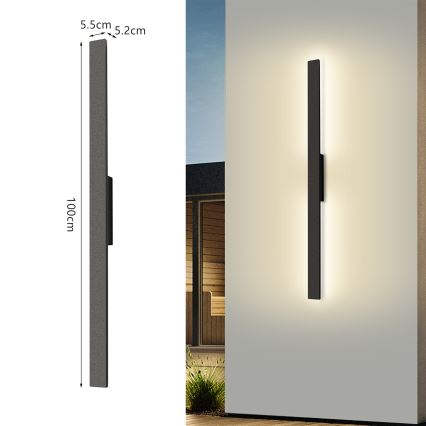 Brilagi - LED kültéri fali lámpatest LUNA LED/24W/230V 3000K IP65 100 cm fekete CRI 90