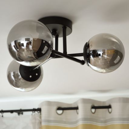 Brilagi - MALIVA felületre szerelhető csillár 3xE14/15W/230V fekete/füstszínű