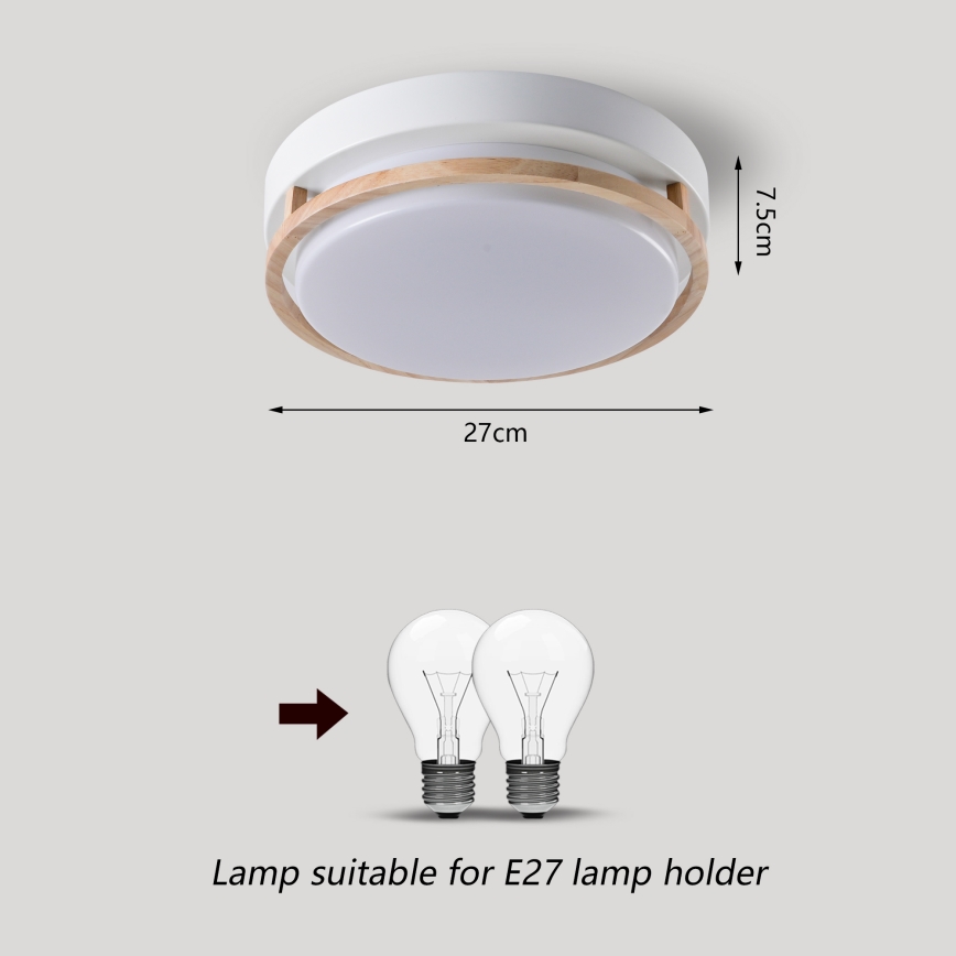 Brilagi - Mennyezeti lámpa ORINO 2xE27/40W/230V Ø 27 cm fehér/tölgy