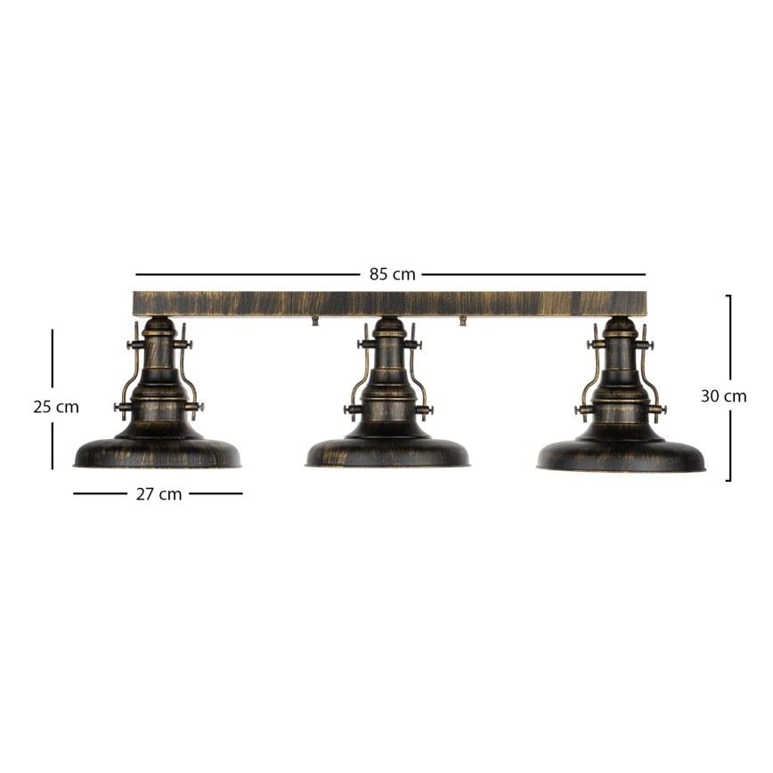 Brilagi - Mennyezeti lámpa PYRONIC 3xE27/40W/230V bronz/patina