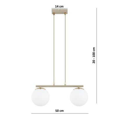 Brilagi - MILO kábeles függeszték 2xE27/60W/230V bézs/arany