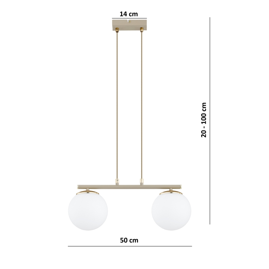 Brilagi - MILO kábeles függeszték 2xE27/60W/230V bézs/arany